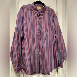 VTG L.L. Bean 80s Men’s Pointed Collar Striped Cotton Red Blue Button Down XXL T